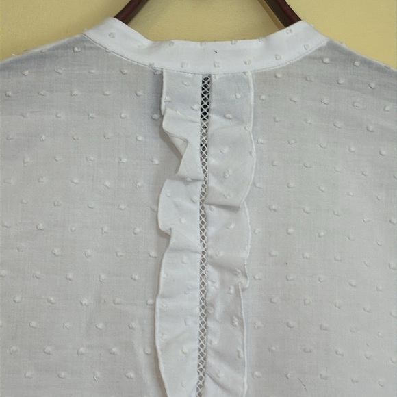 Alexis Dobby White Swiss Dot Ruffle Button Up Long Balloon Sleeve Blouse Top XS - Picture 14 of 17